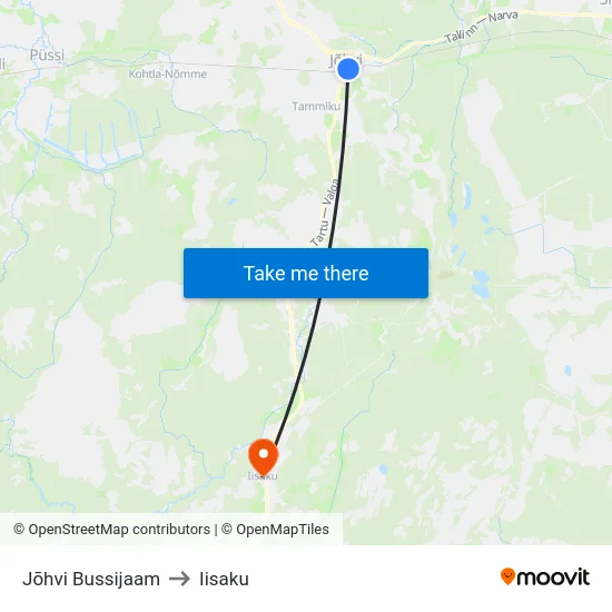 Jõhvi Bussijaam to Iisaku map