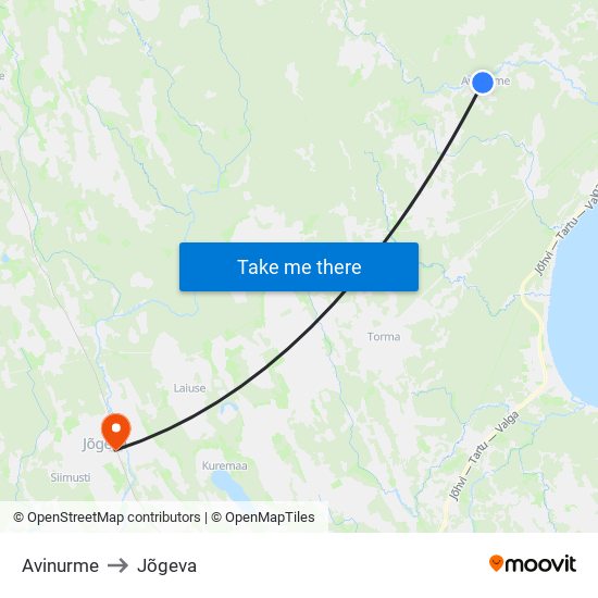 Avinurme to Jõgeva map