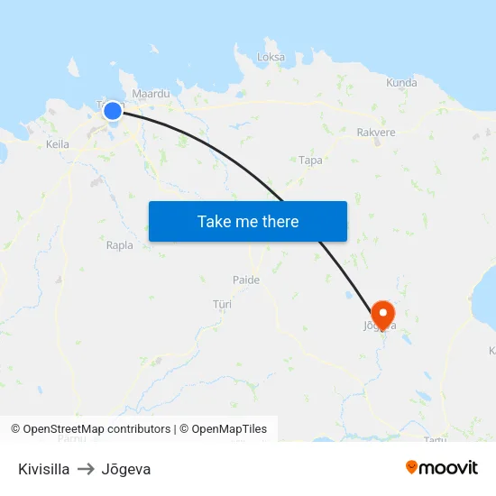 Kivisilla to Jõgeva map