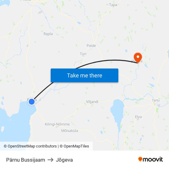 Pärnu Bussijaam to Jõgeva map