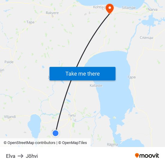 Elva to Jõhvi map