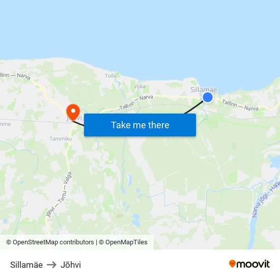 Sillamäe to Jõhvi map