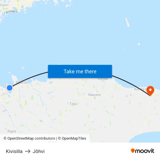 Kivisilla to Jõhvi map