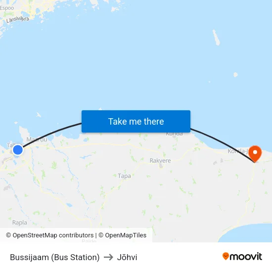 Bussijaam (Bus Station) to Jõhvi map