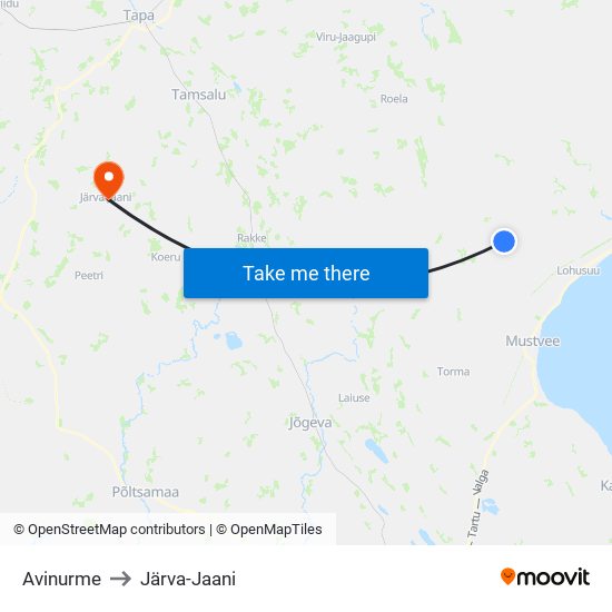 Avinurme to Järva-Jaani map