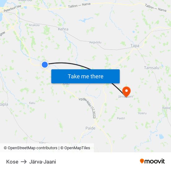 Kose to Järva-Jaani map