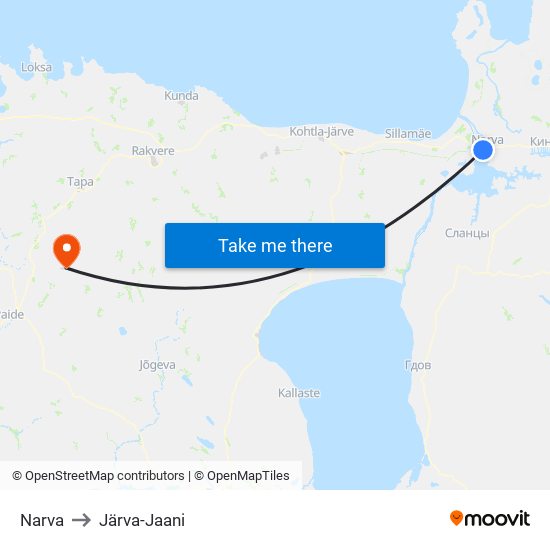 Narva to Järva-Jaani map