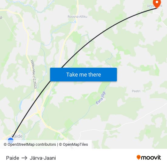 Paide to Järva-Jaani map