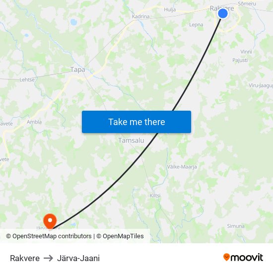 Rakvere to Järva-Jaani map