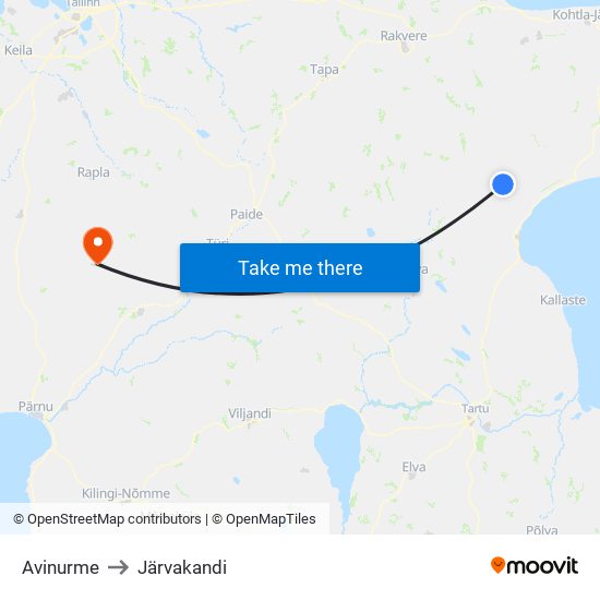 Avinurme to Järvakandi map