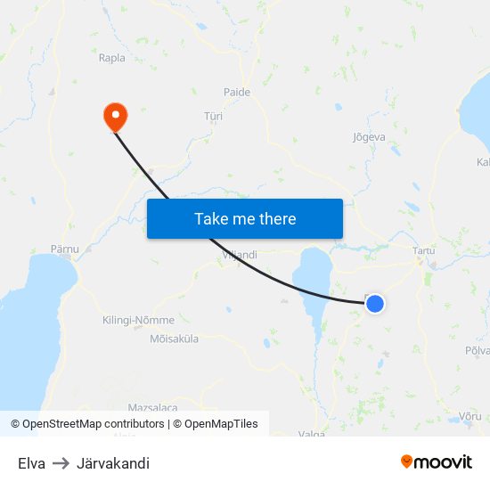 Elva to Järvakandi map