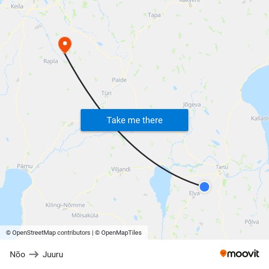 Nõo to Juuru map