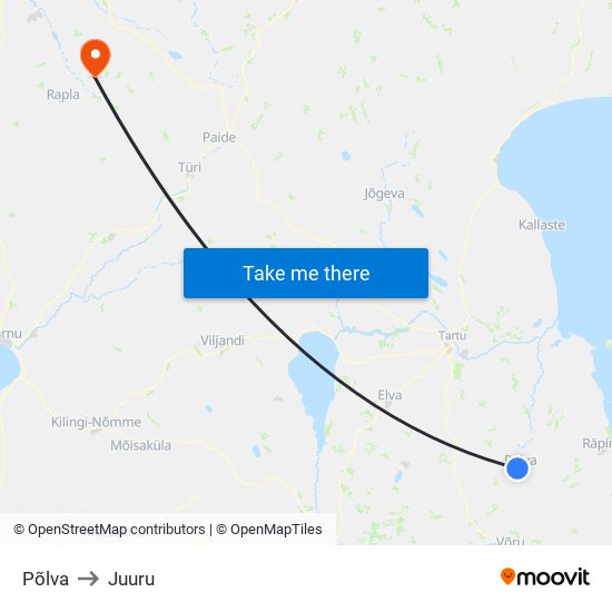 Põlva to Juuru map