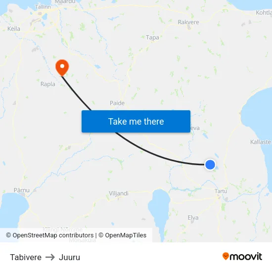 Tabivere to Juuru map