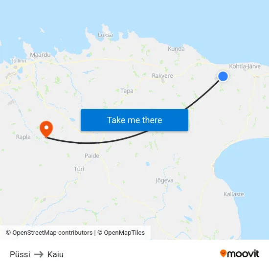 Püssi to Kaiu map