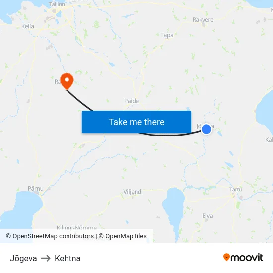 Jõgeva to Kehtna map