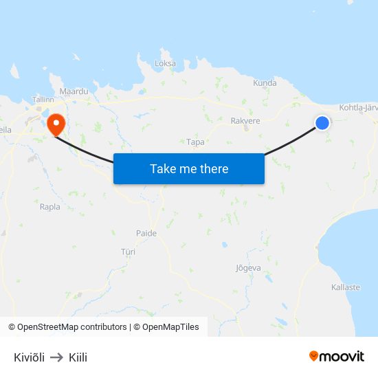 Kiviõli to Kiili map