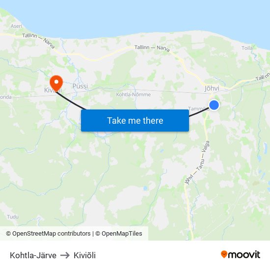 Kohtla-Järve to Kiviõli map