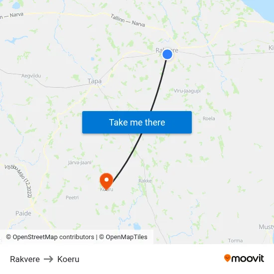 Rakvere to Koeru map
