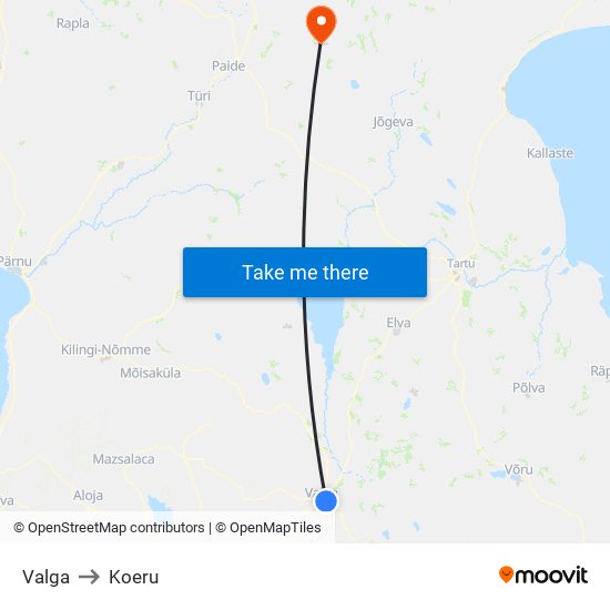 Valga to Koeru map