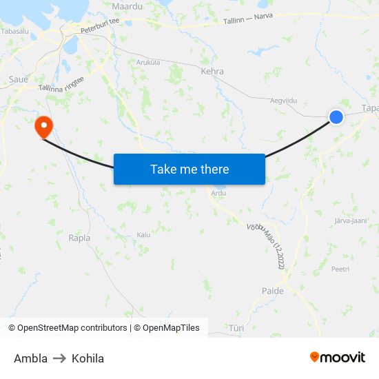 Ambla to Kohila map