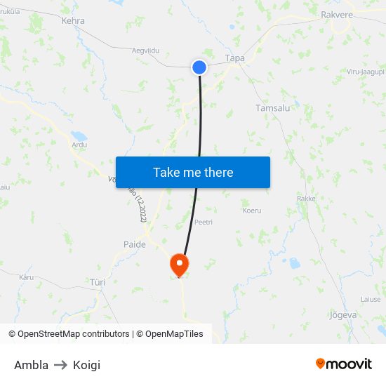 Ambla to Koigi map
