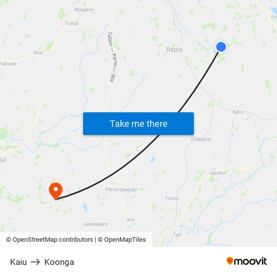 Kaiu to Koonga map