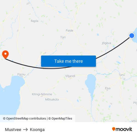 Mustvee to Koonga map