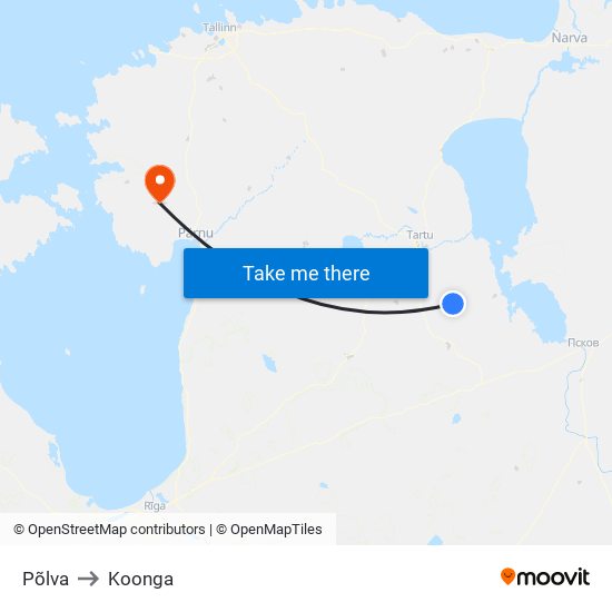 Põlva to Koonga map