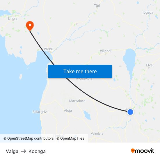 Valga to Koonga map