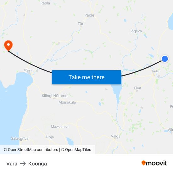 Vara to Koonga map