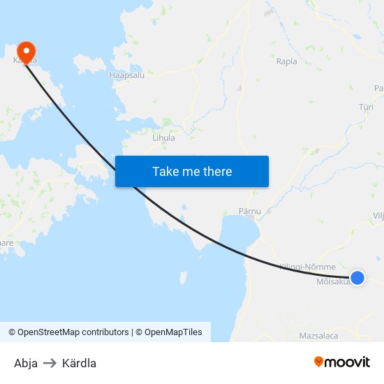 Abja to Kärdla map