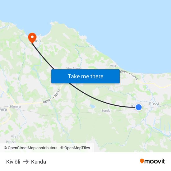 Kiviõli to Kunda map