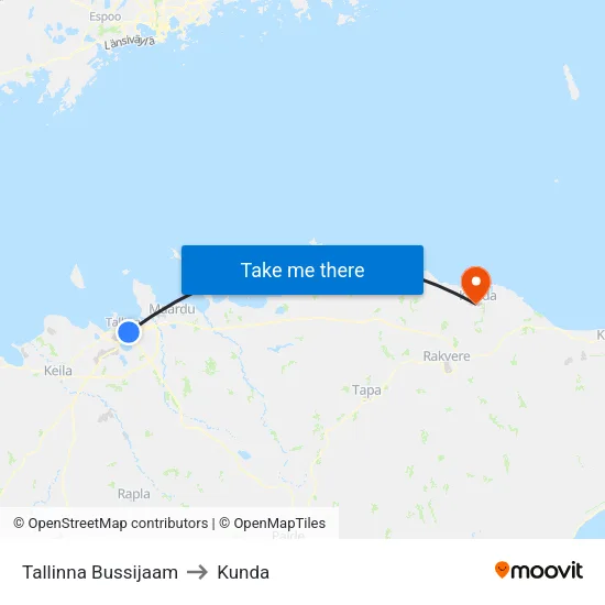Tallinna Bussijaam to Kunda map