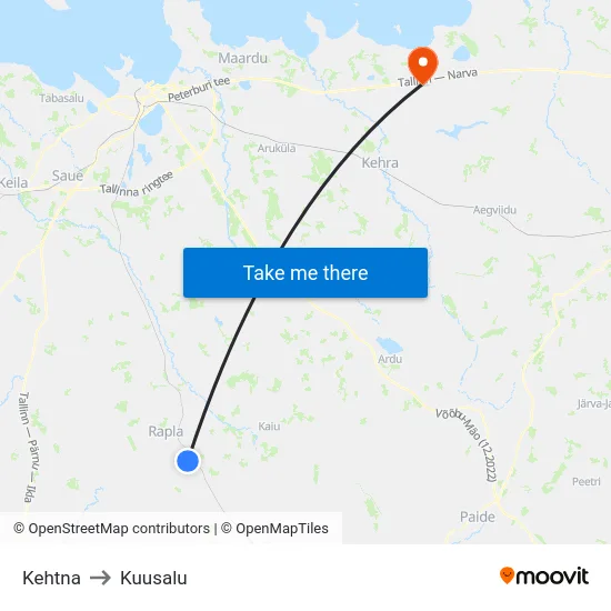 Kehtna to Kuusalu map