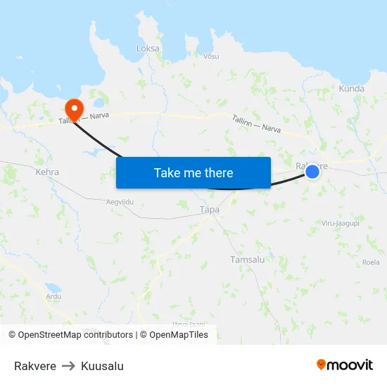 Rakvere to Kuusalu map