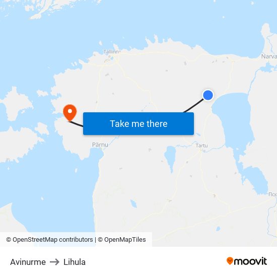 Avinurme to Lihula map