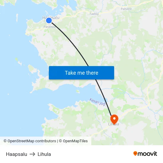 Haapsalu to Lihula map