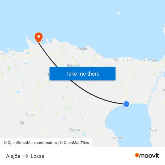 Alajõe to Loksa map