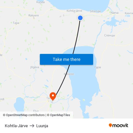 Kohtla-Järve to Luunja map