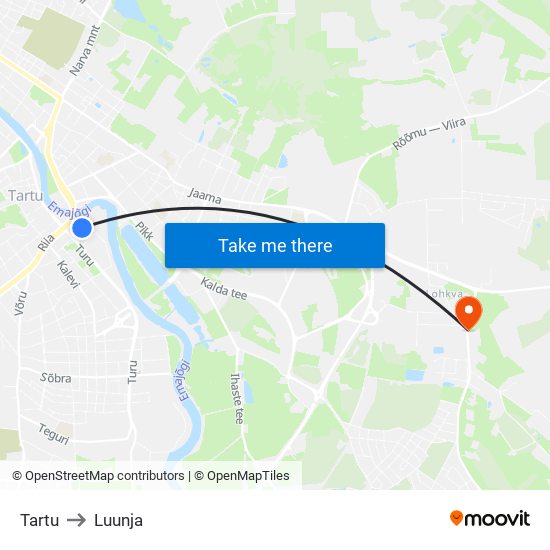 Tartu to Luunja map