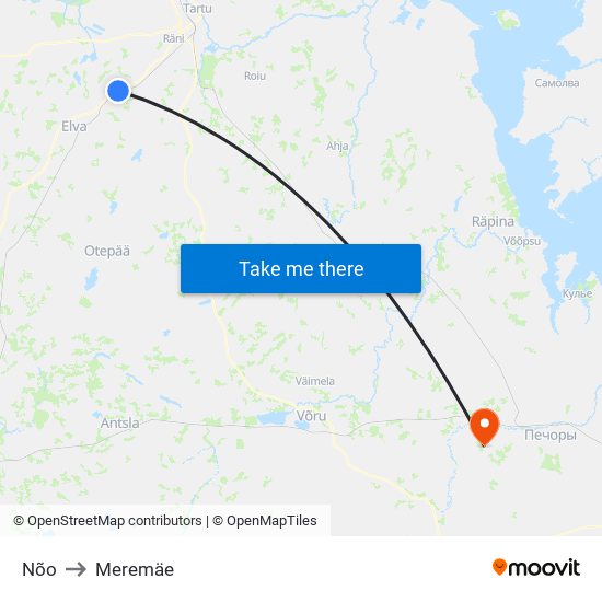 Nõo to Meremäe map