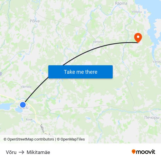 Võru to Mikitamäe map