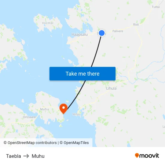 Taebla to Muhu map
