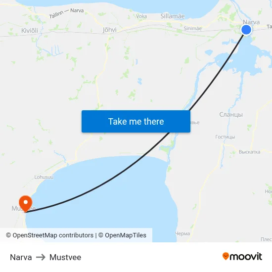 Narva to Mustvee map