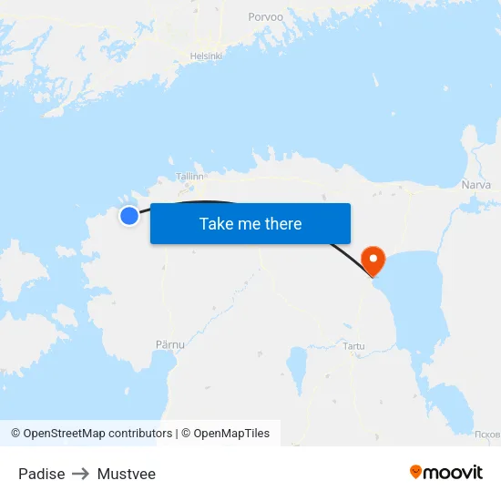 Padise to Mustvee map