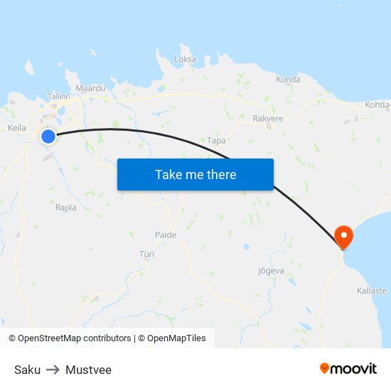 Saku to Mustvee map