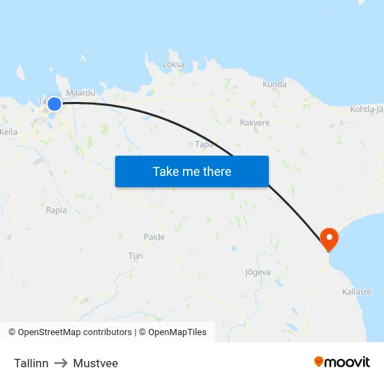 Tallinn to Mustvee map
