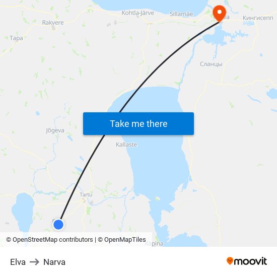 Elva to Narva map