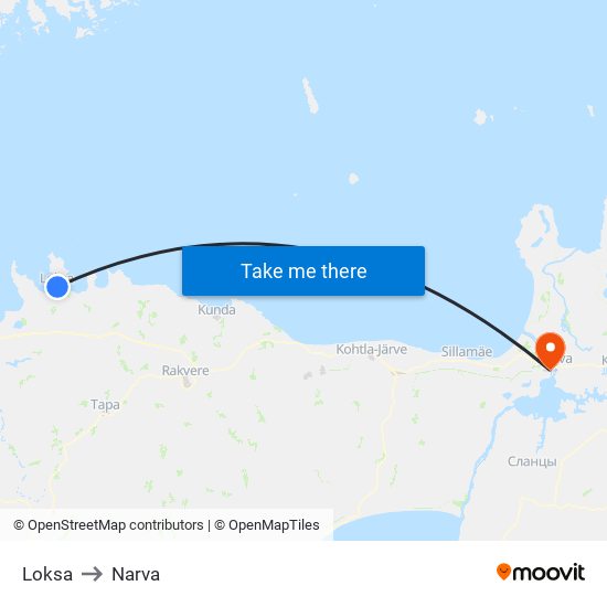 Loksa to Narva map